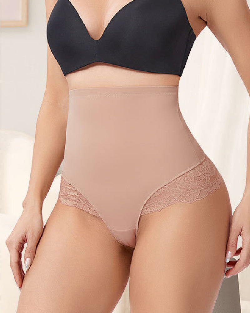 Seamless Lace Tummy Control Shapewear High Waist Compression Thong Panties Underwear