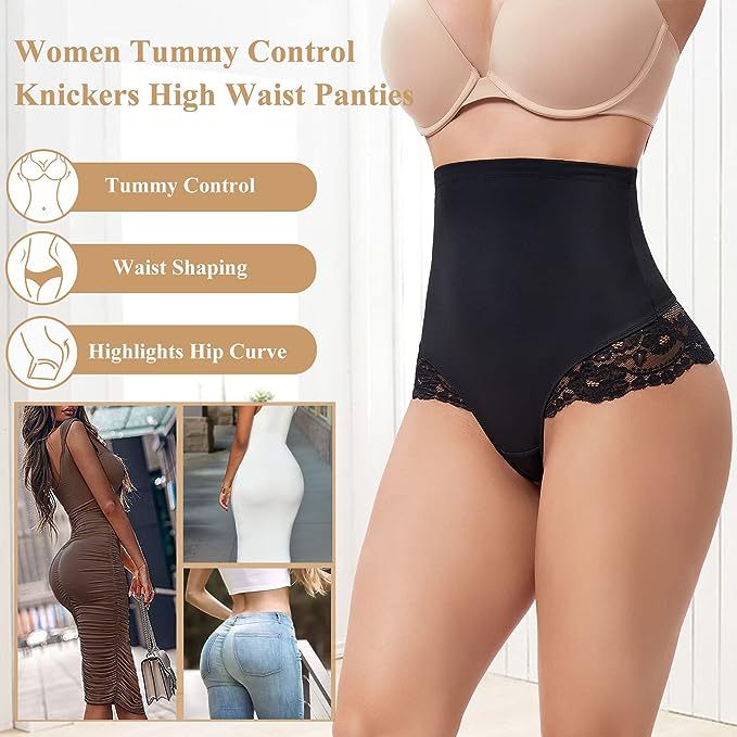 Seamless Lace Tummy Control Shapewear High Waist Compression Thong Panties Underwear