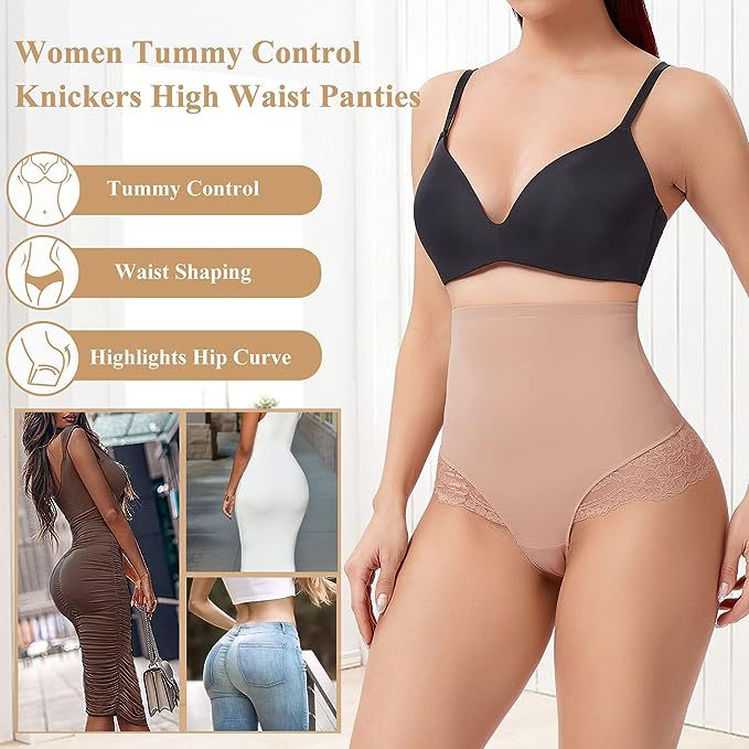 Seamless Lace Tummy Control Shapewear High Waist Compression Thong Panties Underwear