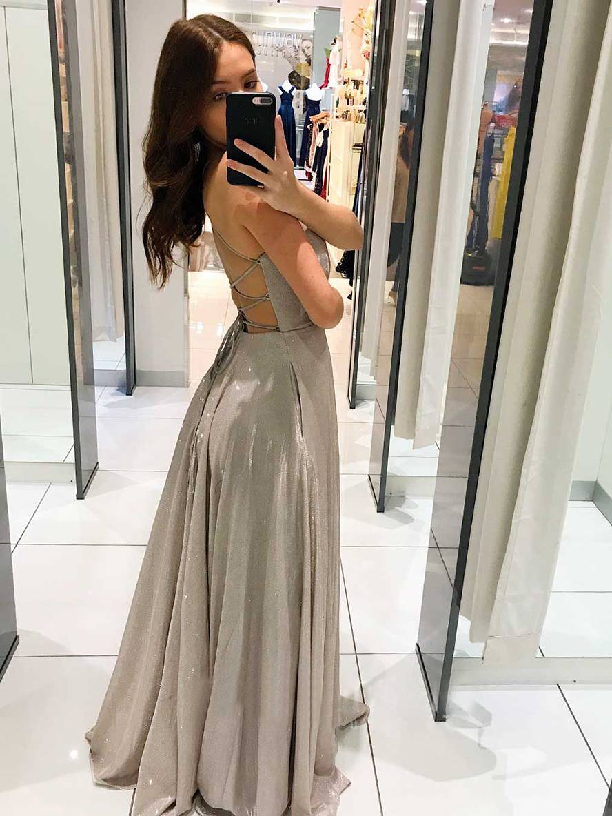 Zaprada long shiny sequin dress with plunging neckline, sleeveless sleeveless halter neckline for evening women