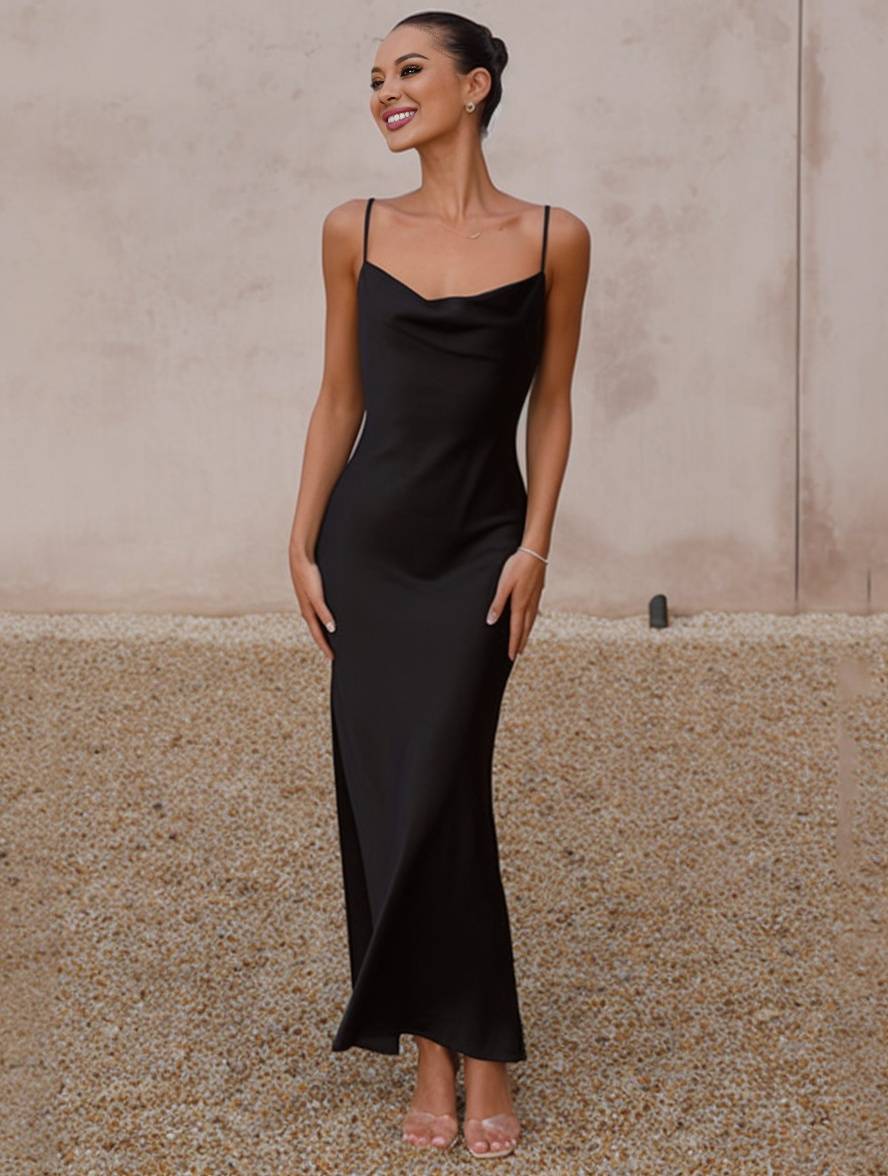 Zaprada satin form-fitting backless bridesmaid dress with thin straps, elegant evening wear for wedding guests