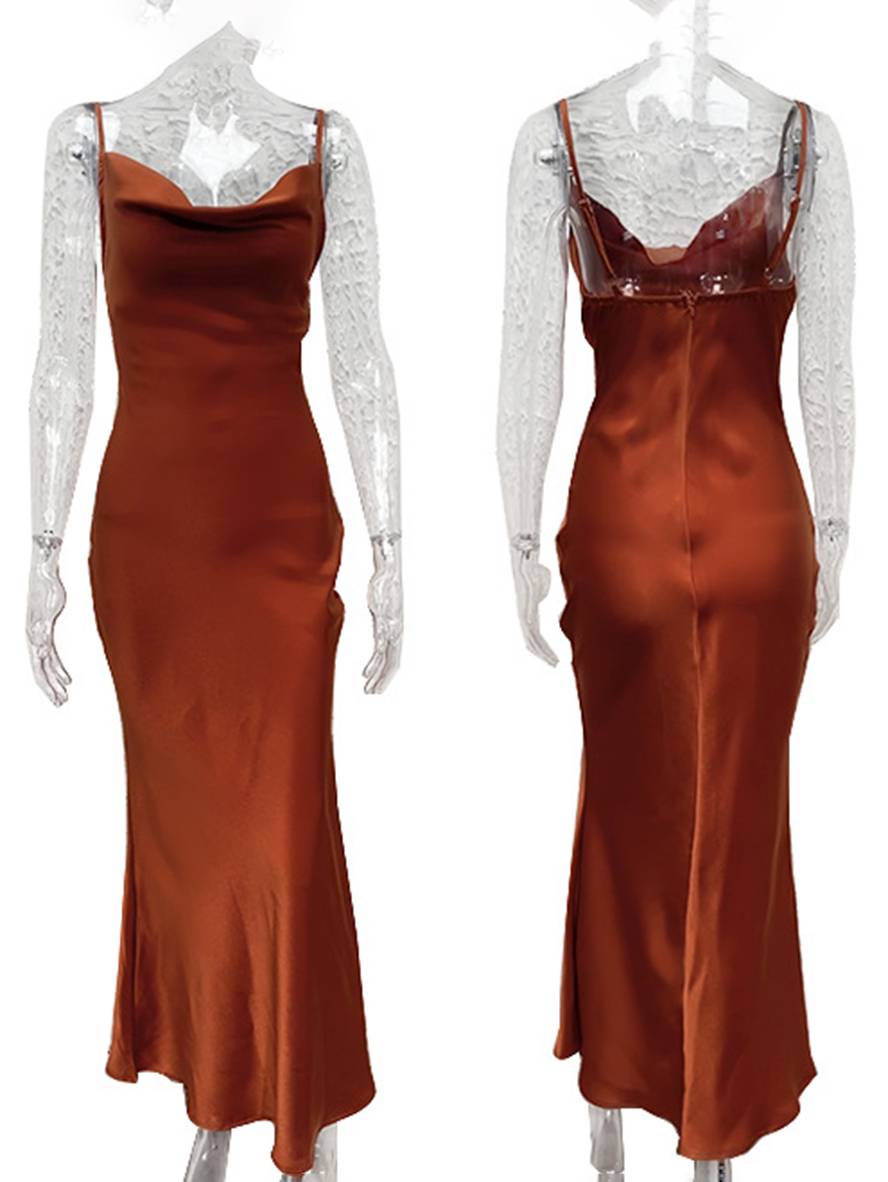 Zaprada satin form-fitting backless bridesmaid dress with thin straps, elegant evening wear for wedding guests