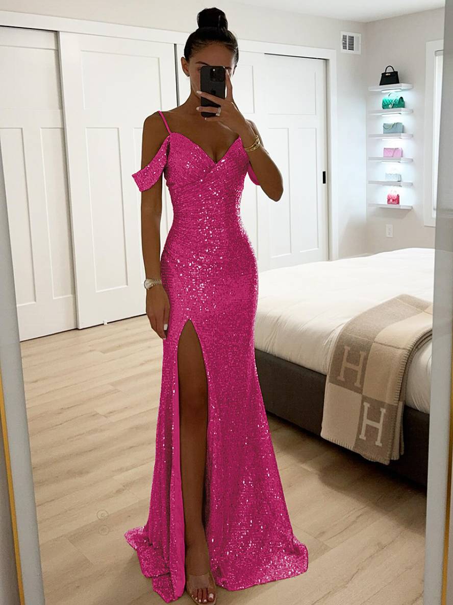 Zaprada long dress v-neck shiny sequin split side split shoulders sleeveless elegant woman evening ceremony