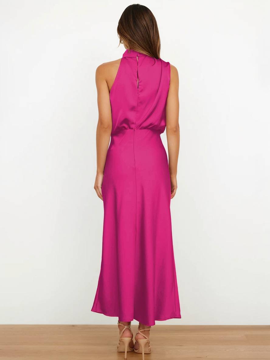 Zaprada long sleeveless irregular satin halter neck bridesmaid dress for elegant evening weddings