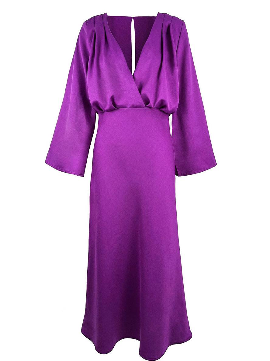 Zaprada long dress with V-neck, buttons, open back, trumpet sleeves, long sleeves, elegant, vintage, prom