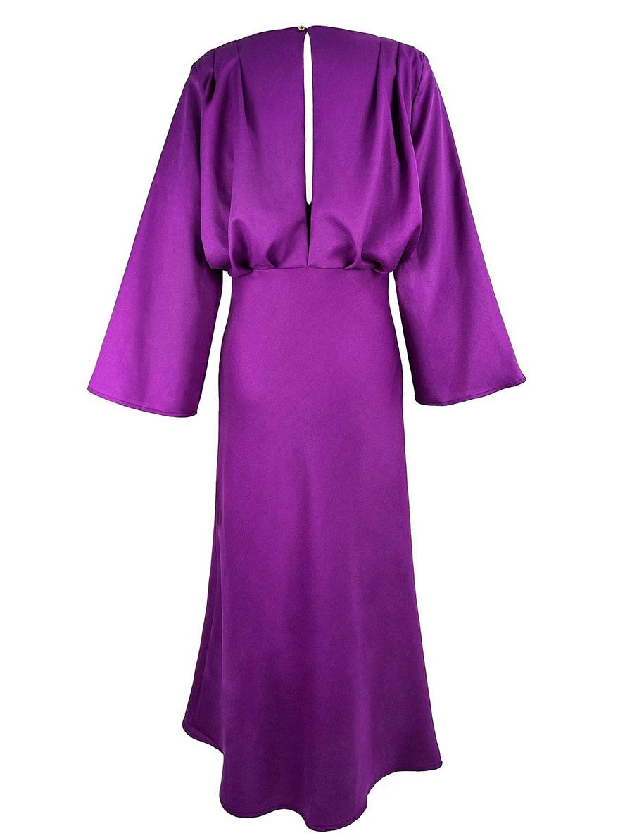 Zaprada long dress with V-neck, buttons, open back, trumpet sleeves, long sleeves, elegant, vintage, prom