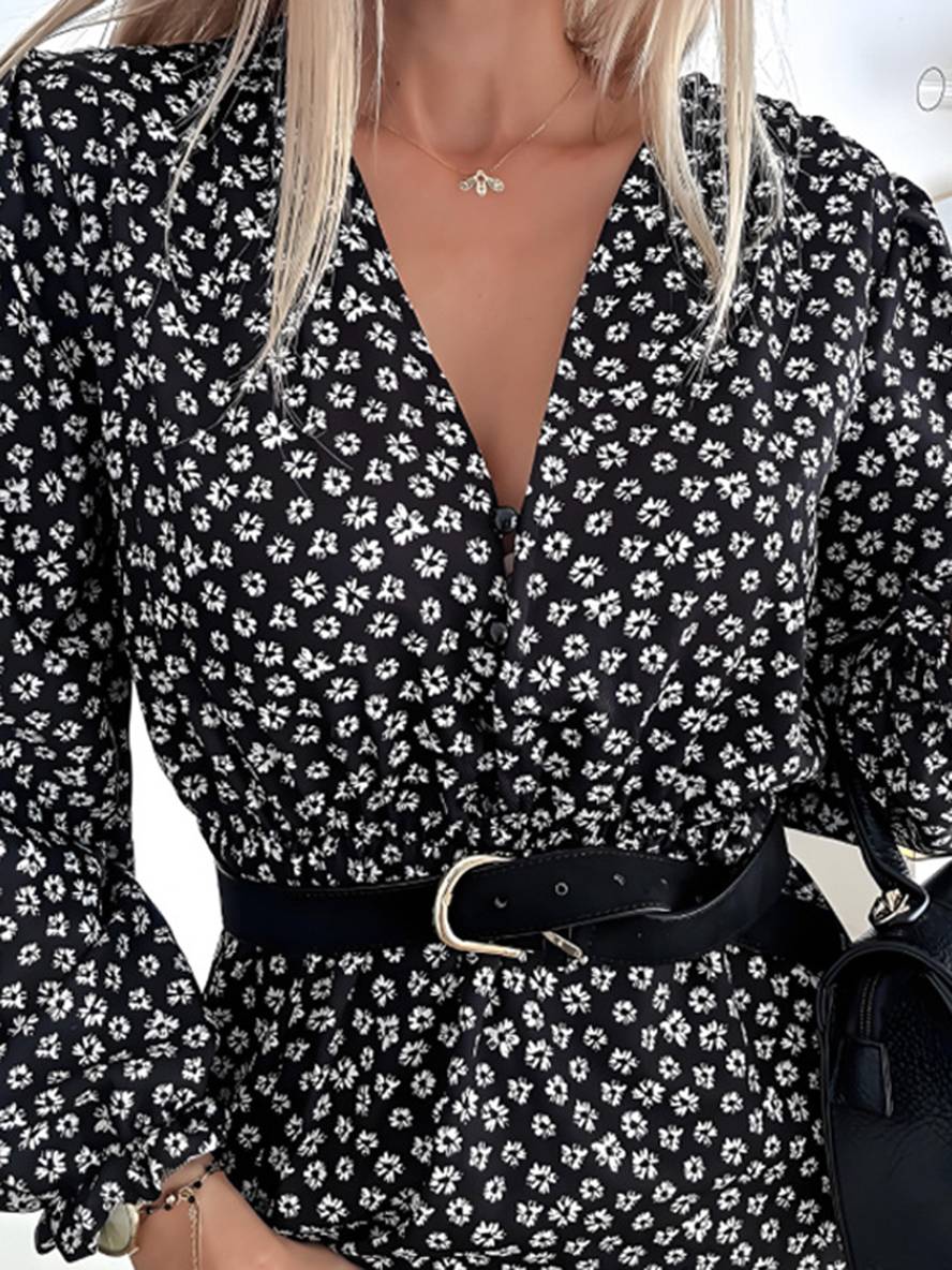 Zaprada mid-length V-neck dress with side slit and ruffles, elegant and casual, perfect for prom.