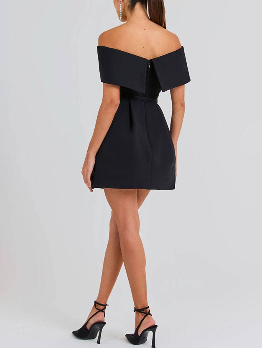 Zaprada fitted skater dress with boat neck, belt, sleeveless, women's elegant casual cocktail party dress