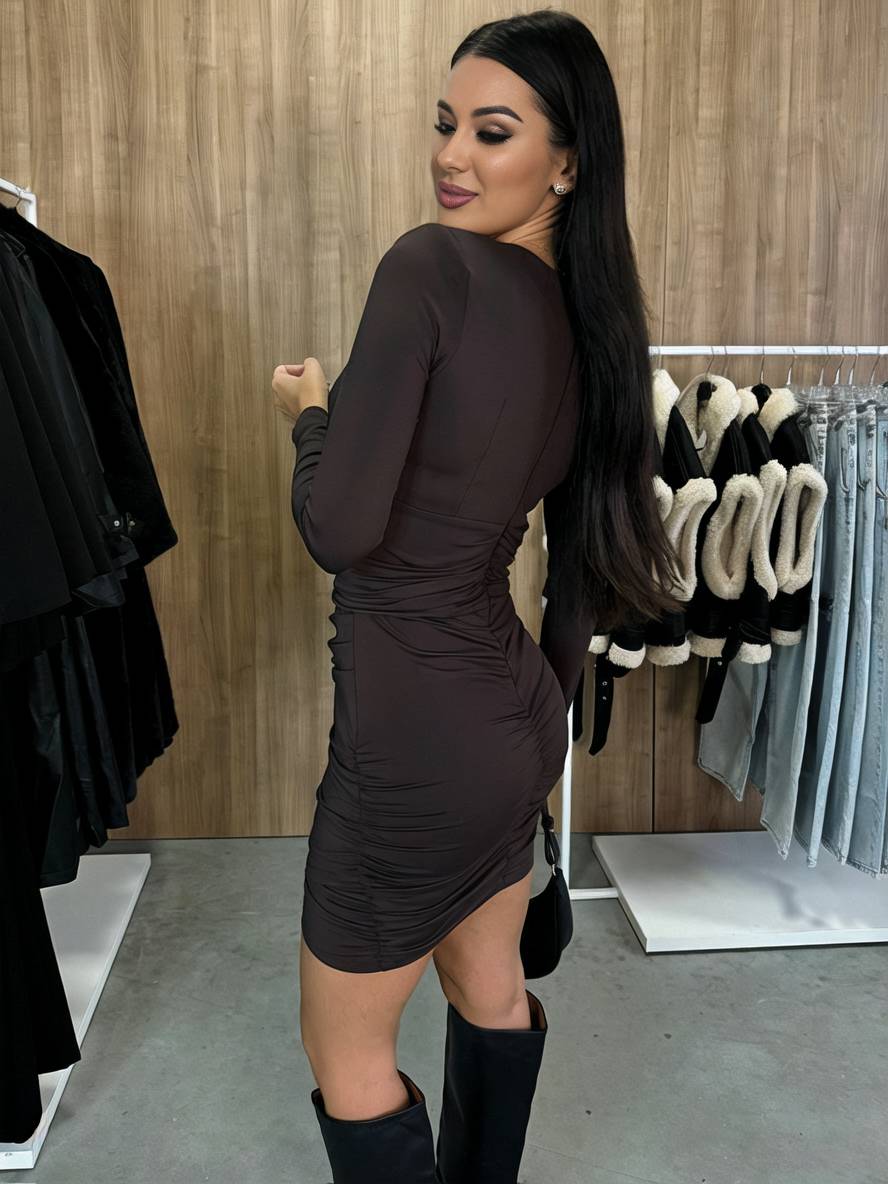 Women's short, form-fitting, V-neck, long-sleeved dress, elegant and casual, prom