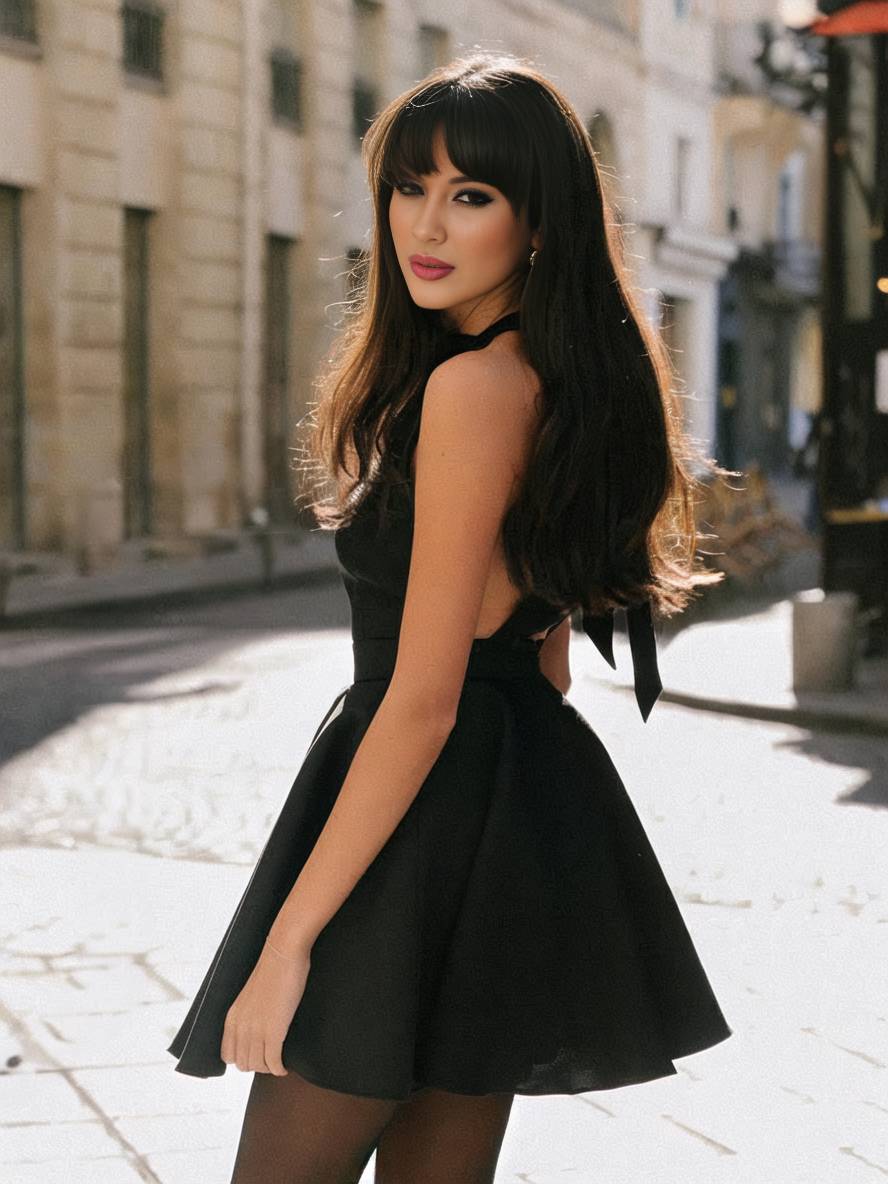 Zaprada form-fitting skater dress with slit shoulders, halter neckline, open back, bow tie, sleeveless, elegant women's prom and evening wear