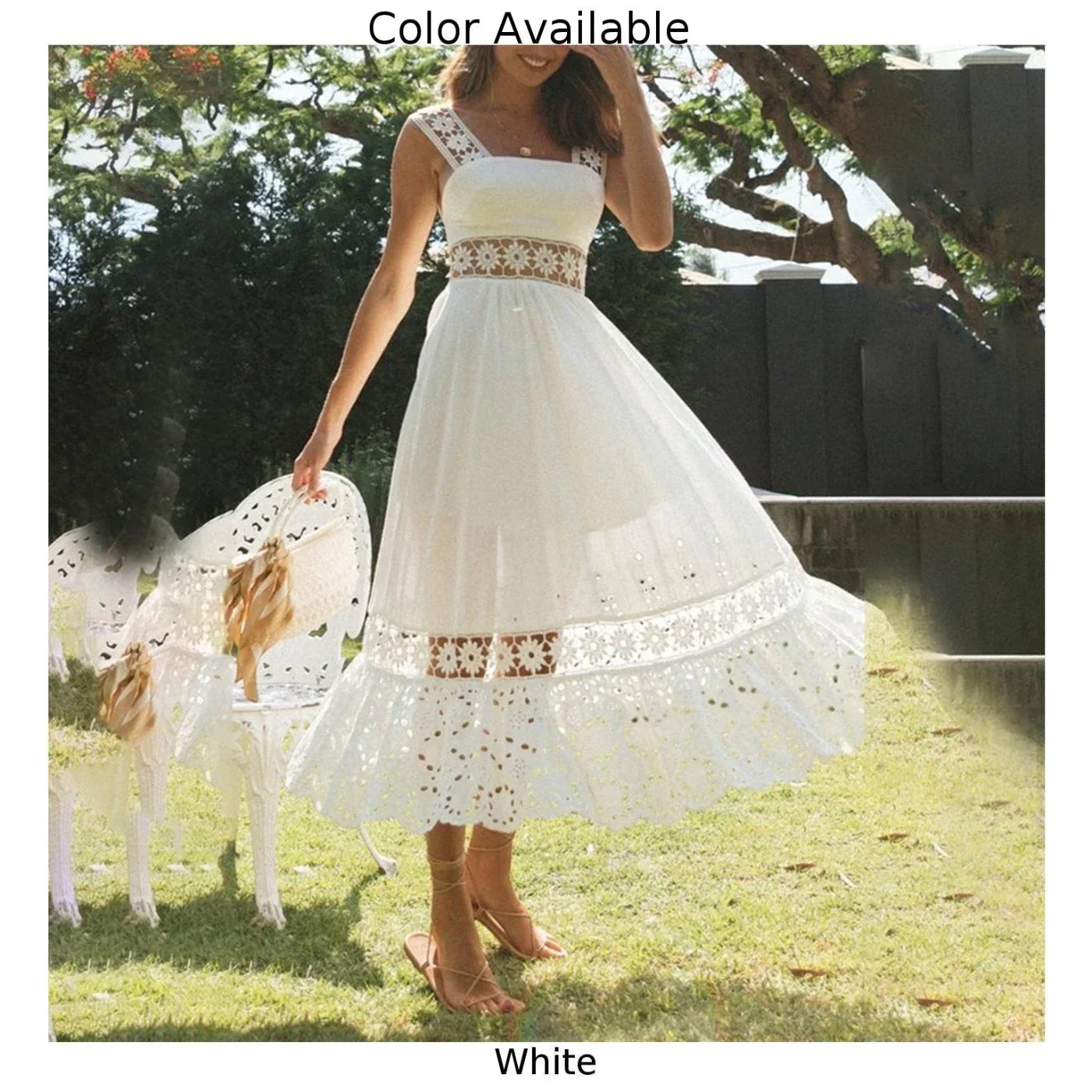 Zaprada Bohemian Style Long Dress in Floral Lace for Cocktail or Beach Ideal for Summer