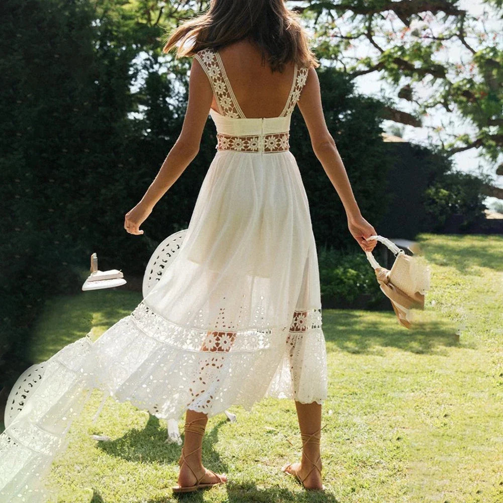 Zaprada Bohemian Style Long Dress in Floral Lace for Cocktail or Beach Ideal for Summer