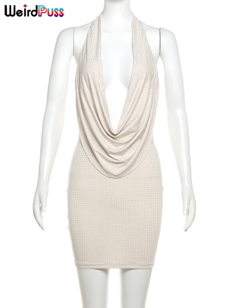 Women's Sequined Dress Zaprada Shiny Style and Halter Neck Low Gathered Short Cut Formal | Sexy Dress for Midnight Party