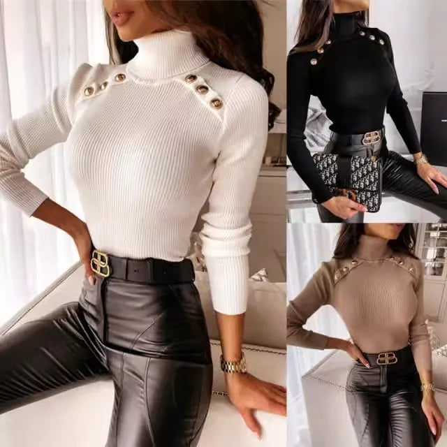Women's High Collar Zaprada Customized Decorative Buttons for Autumn and Winter Elegant and Comfortable Style
