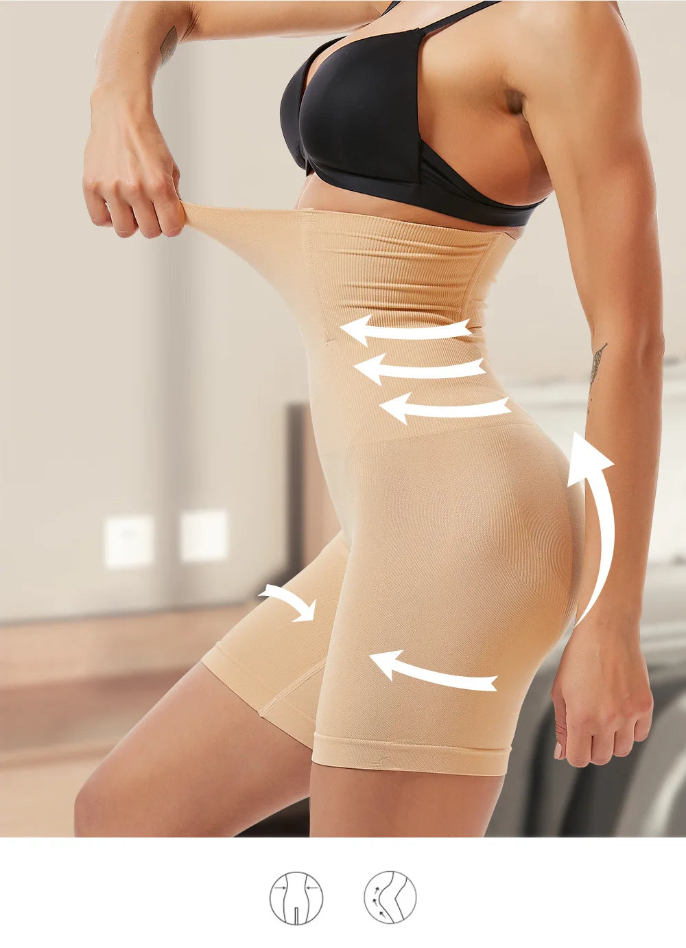 High-waisted shorts for a flat stomach and shapely buttocks