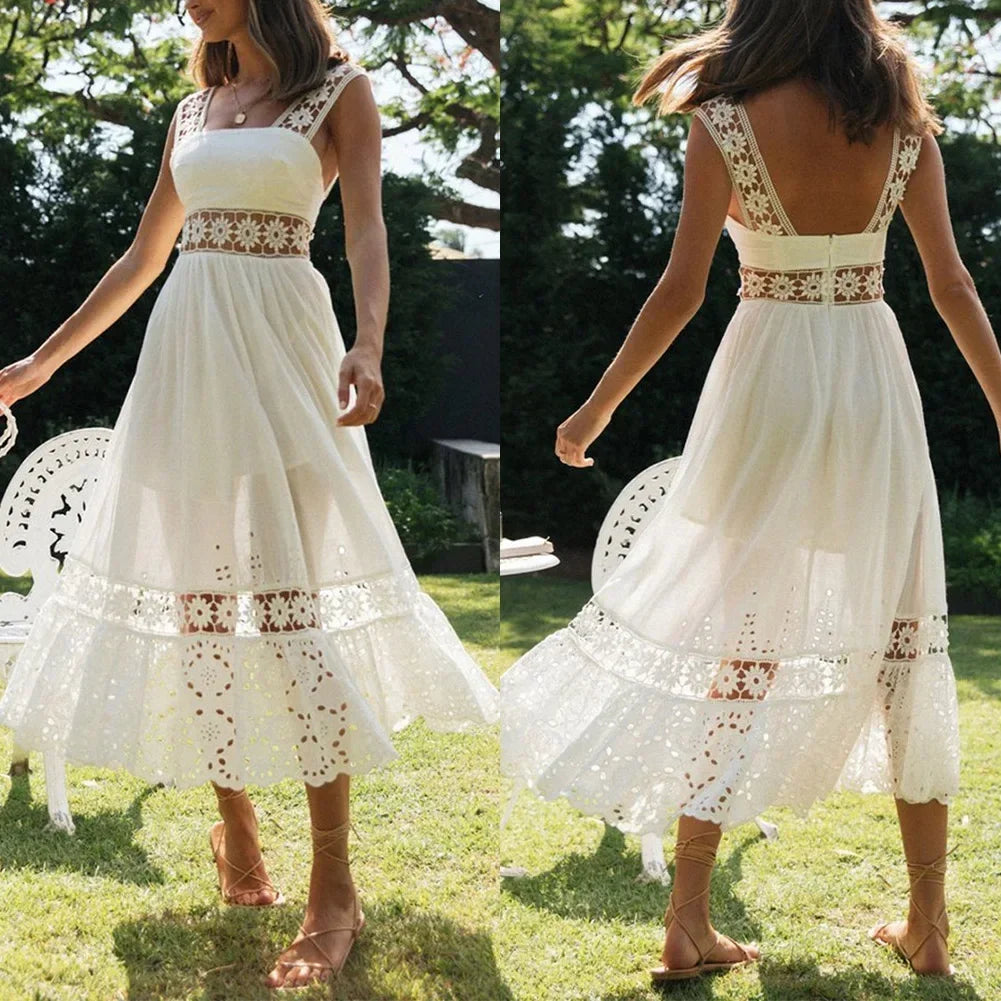 Zaprada Bohemian Style Long Dress in Floral Lace for Cocktail or Beach Ideal for Summer