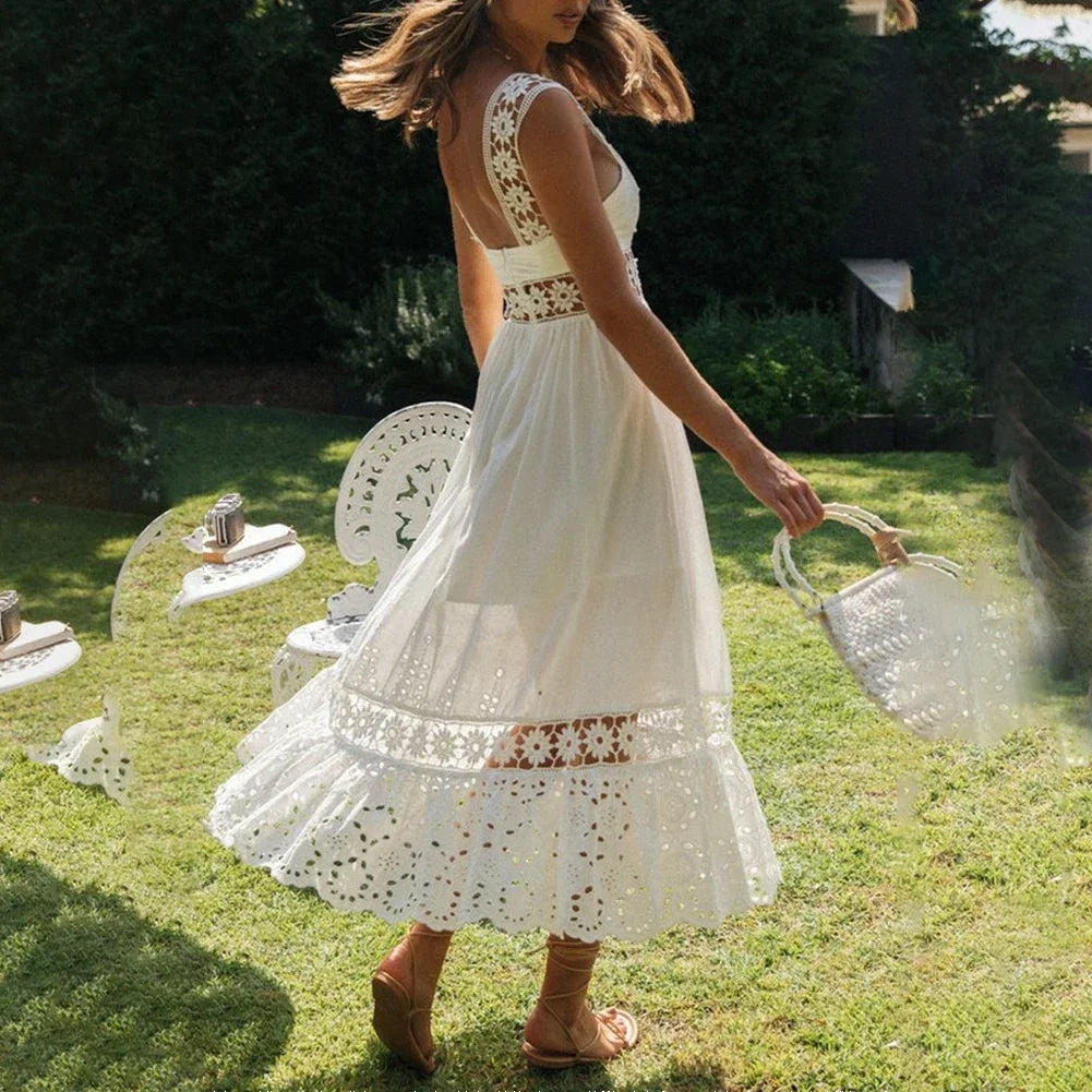 Zaprada Bohemian Style Long Dress in Floral Lace for Cocktail or Beach Ideal for Summer