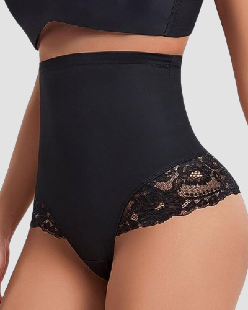 Seamless Lace Tummy Control Shapewear High Waist Compression Thong Panties Underwear
