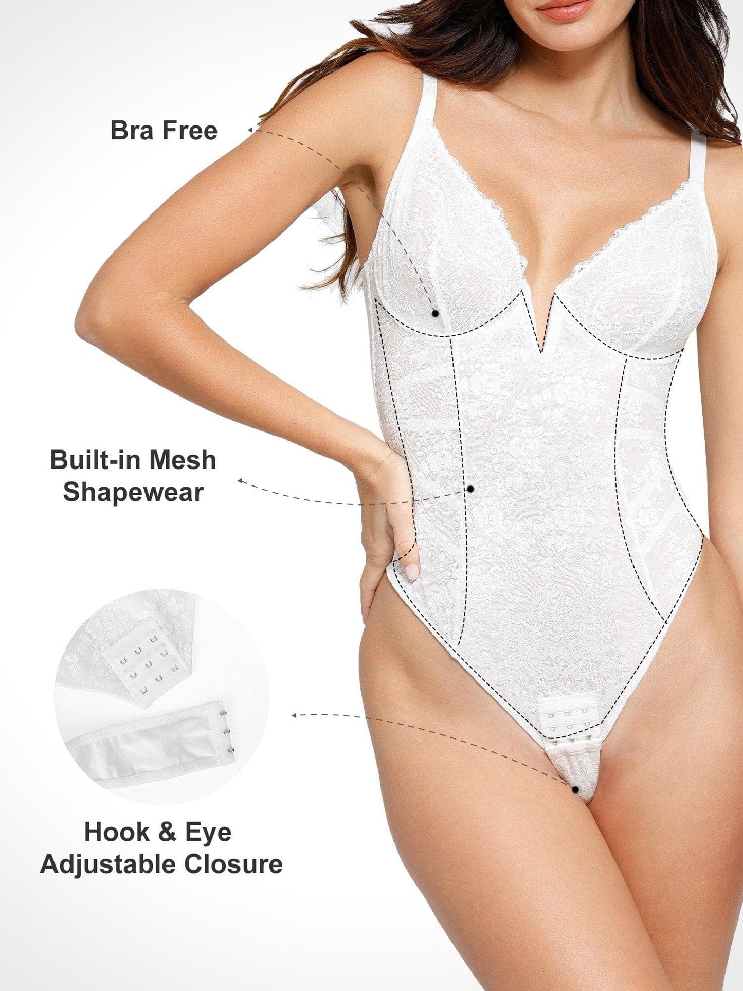 Sheer lace bodysuit with deep V neckline and halter top