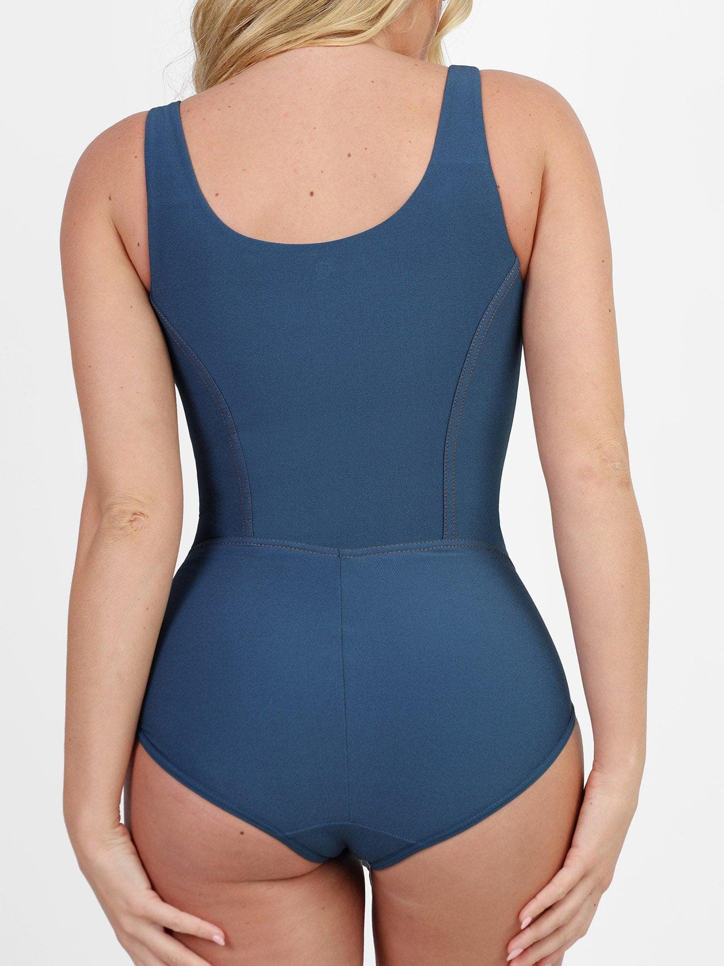 Sheer jean bodysuit with sheer corset