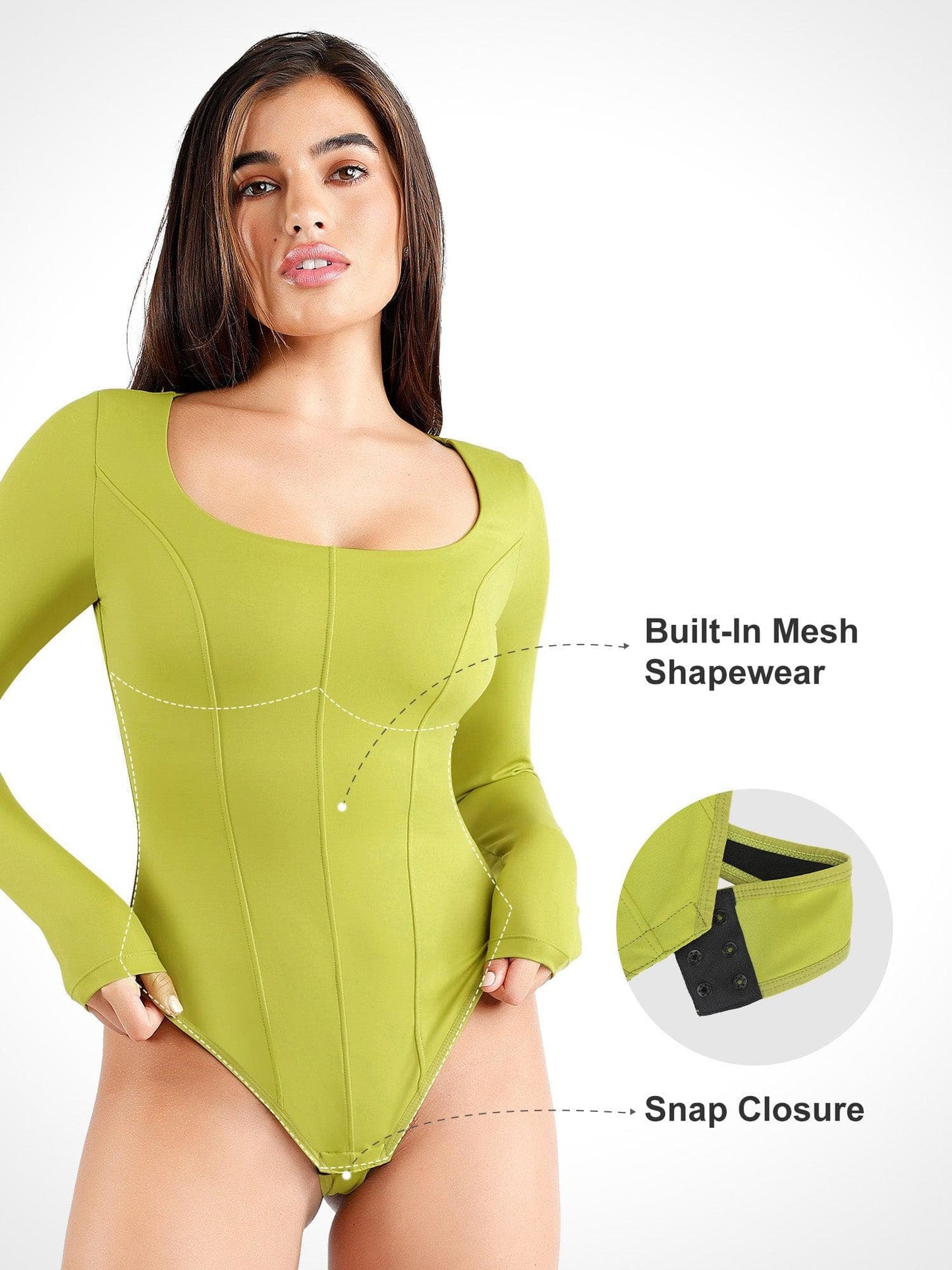 Shaping bodysuit with long sleeves and shaping thong