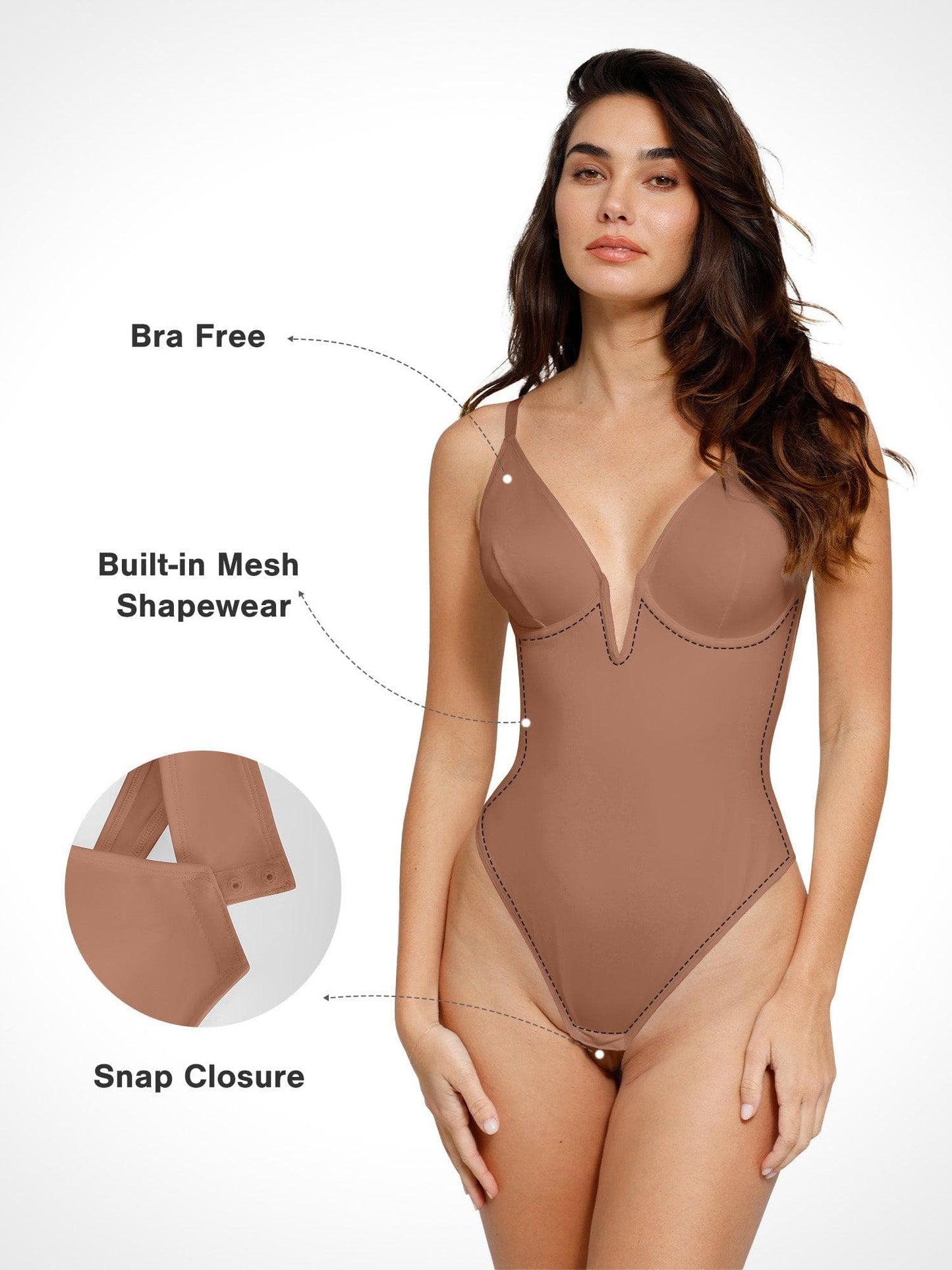 Body sculptant à décolleté en V profond et dos nu