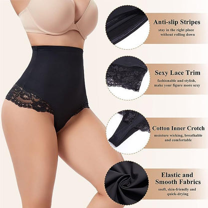 Seamless Lace Tummy Control Shapewear High Waist Compression Thong Panties Underwear