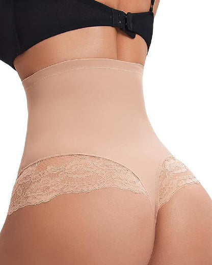 Seamless Lace Tummy Control Shapewear High Waist Compression Thong Panties Underwear