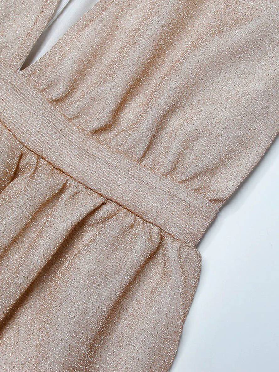Zaprada long shiny sequined dress with V-neck and long sleeves, elegant for evening wear and formal occasions.