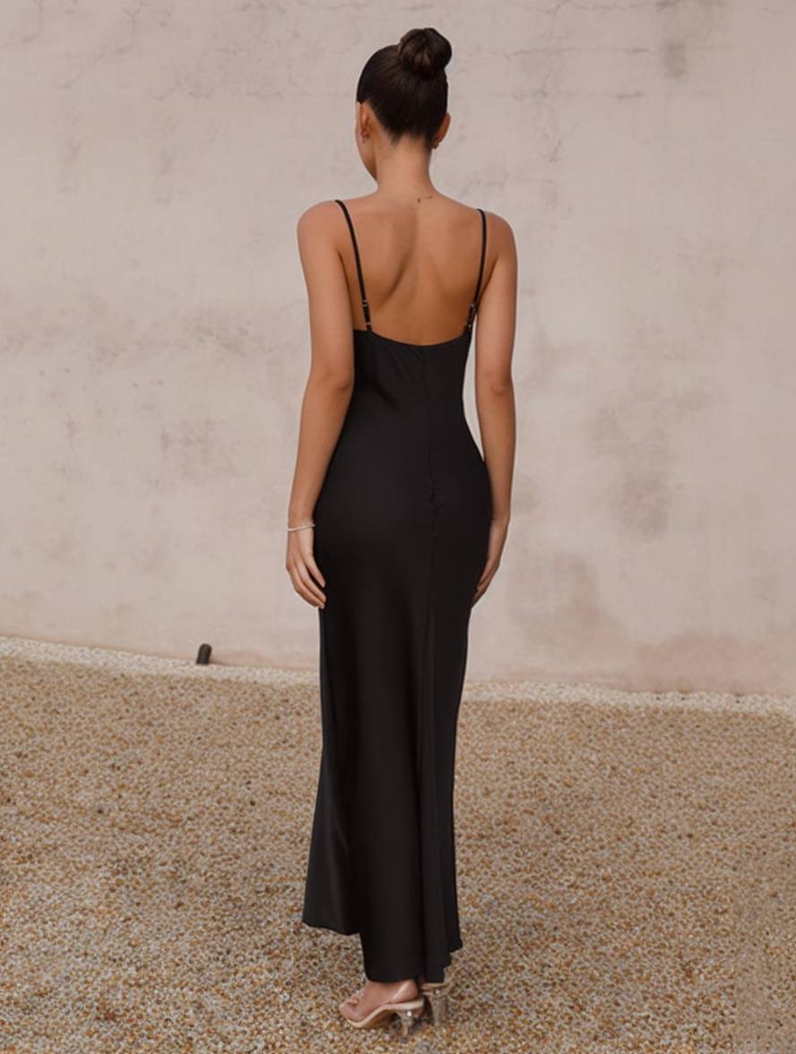 Zaprada satin form-fitting backless bridesmaid dress with thin straps, elegant evening wear for wedding guests