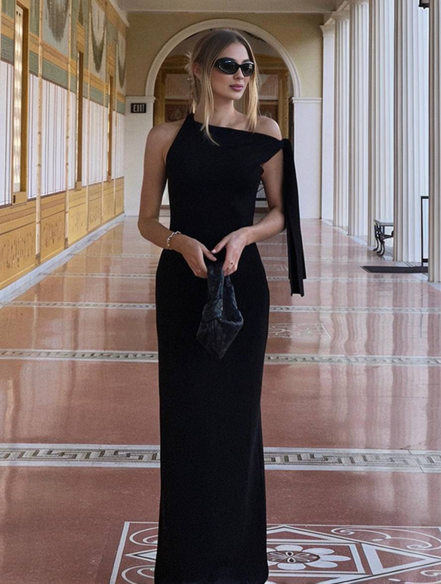 Zaprada long, form-fitting, one-shoulder, sleeveless, elegant evening dress for women