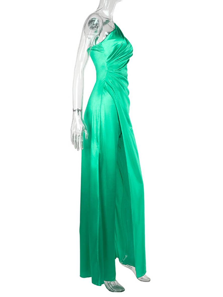 Zaprada long satin dress, form-fitting, one shoulder, slit on the side, backless, sleeveless, elegant evening dress for women.