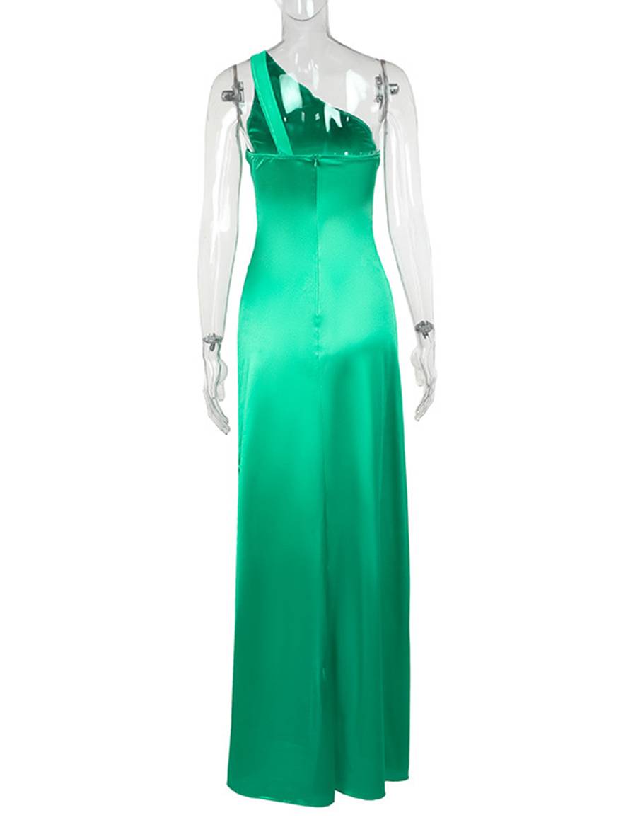 Zaprada long satin dress, form-fitting, one shoulder, slit on the side, backless, sleeveless, elegant evening dress for women.