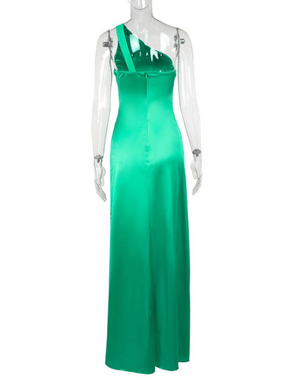 Zaprada long satin dress, form-fitting, one shoulder, slit on the side, backless, sleeveless, elegant evening dress for women.