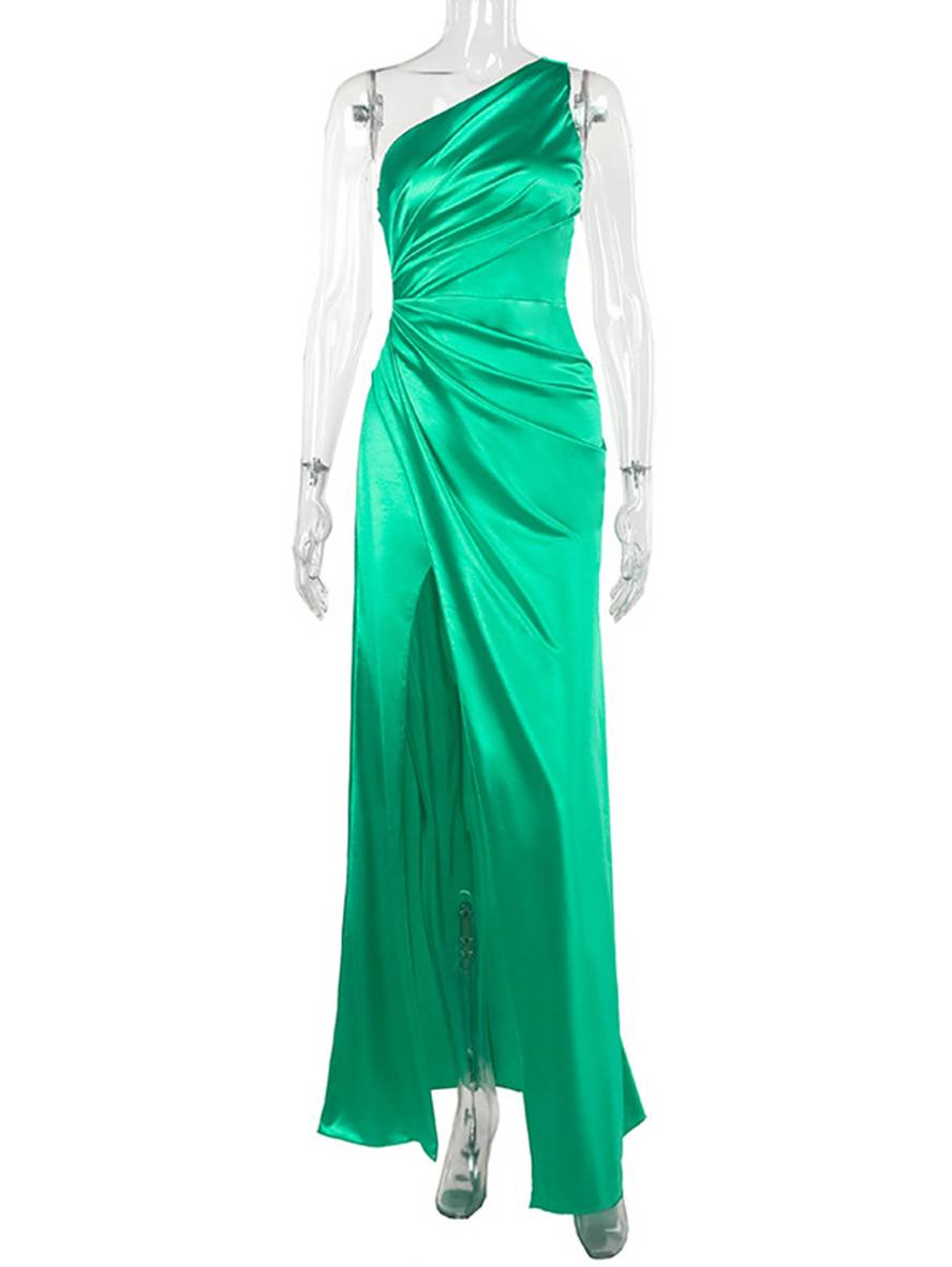 Zaprada long satin dress, form-fitting, one shoulder, slit on the side, backless, sleeveless, elegant evening dress for women.