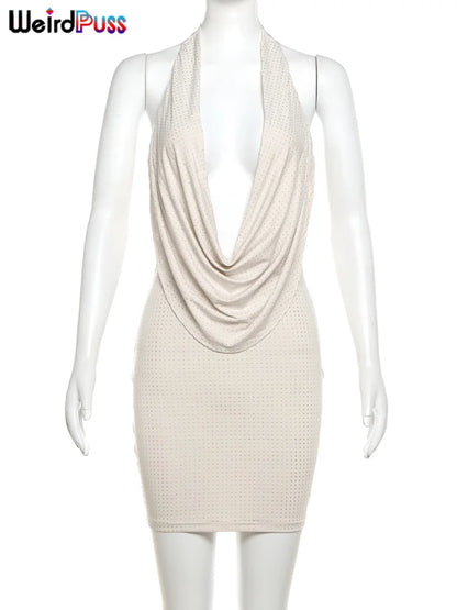 Women's Sequined Dress Zaprada Shiny Style and Halter Neck Low Gathered Short Cut Formal | Sexy Dress for Midnight Party