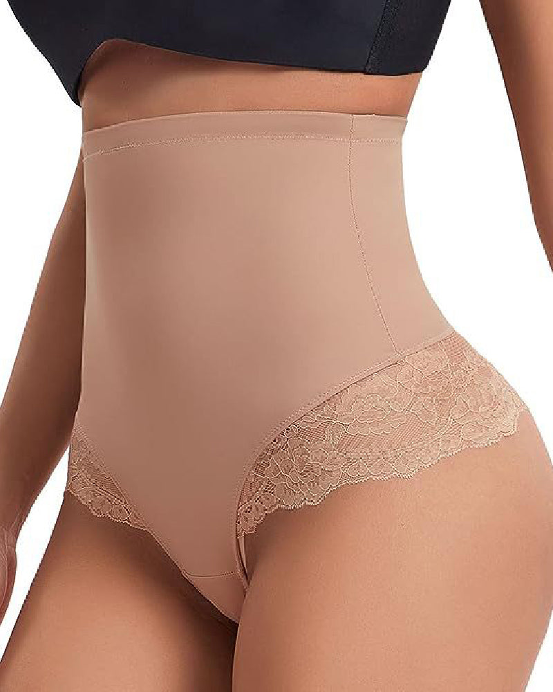 Seamless Lace Tummy Control Shapewear High Waist Compression Thong Panties Underwear