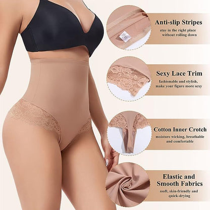 Seamless Lace Tummy Control Shapewear High Waist Compression Thong Panties Underwear