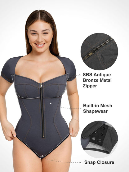 This tight-fitting denim top is the ideal piece for those looking for a modern look that also enhances their figure.