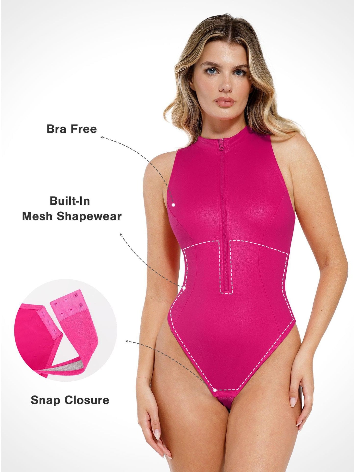 Body sculpture in imitation leather with stand-up collar and front zipper