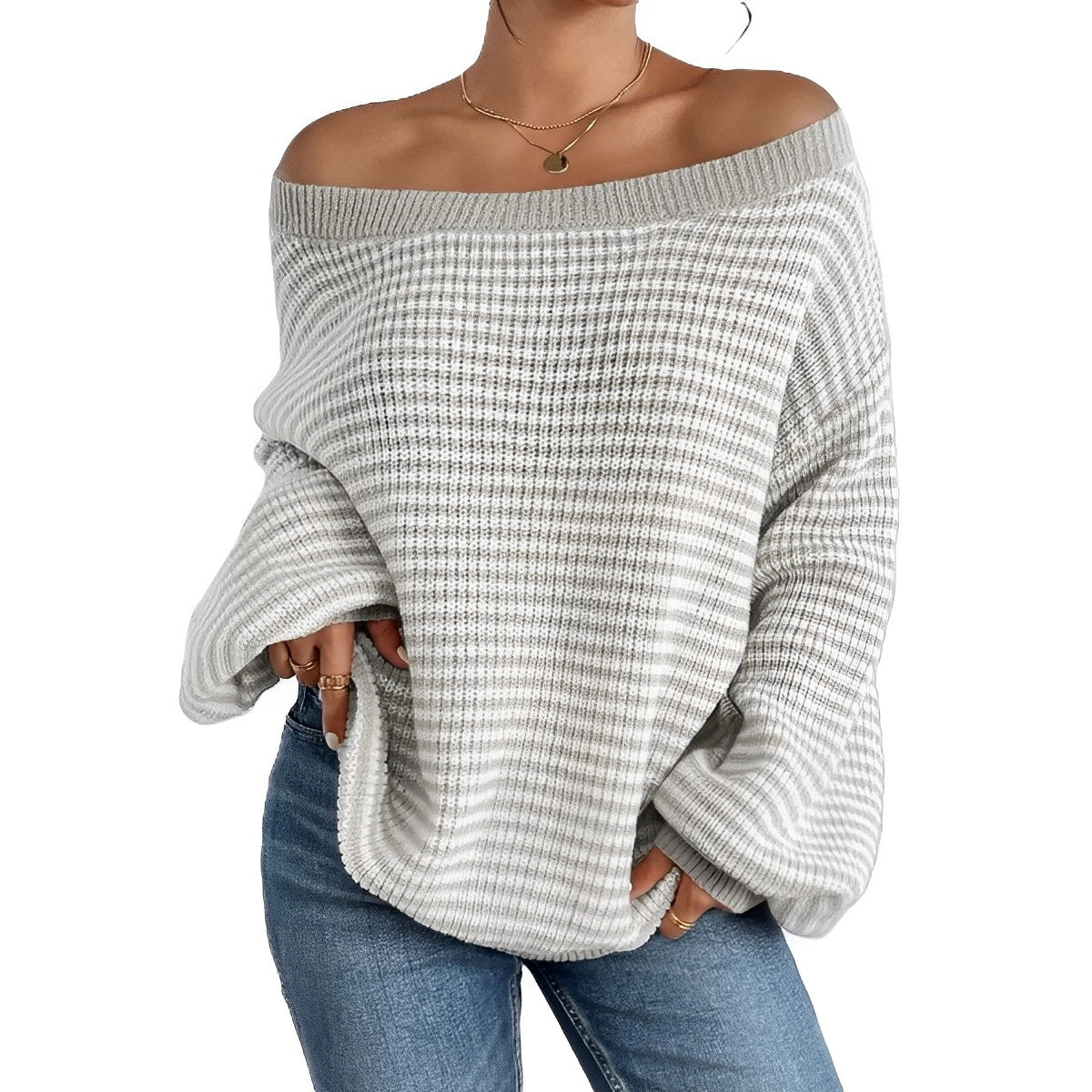 Pull décontracté - Rayures et épaules nues - Confortable et tendance